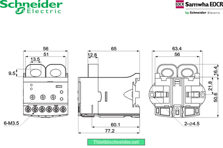 Kích thước rơ le bảo vệ động cơ EOCRSS Schneider