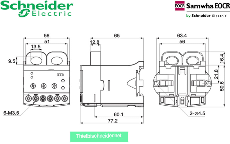 Kích thước rơ le bảo vệ động cơ Schneider