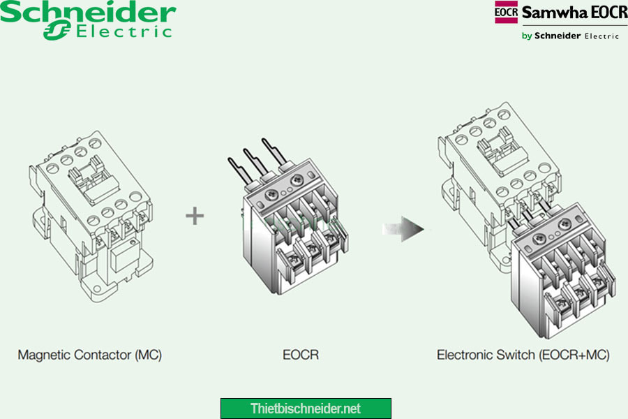 Sơ đồ đấu nối Rơ le điện tử EOCRSP01RM Schneider Samwha Schneider với Contactor