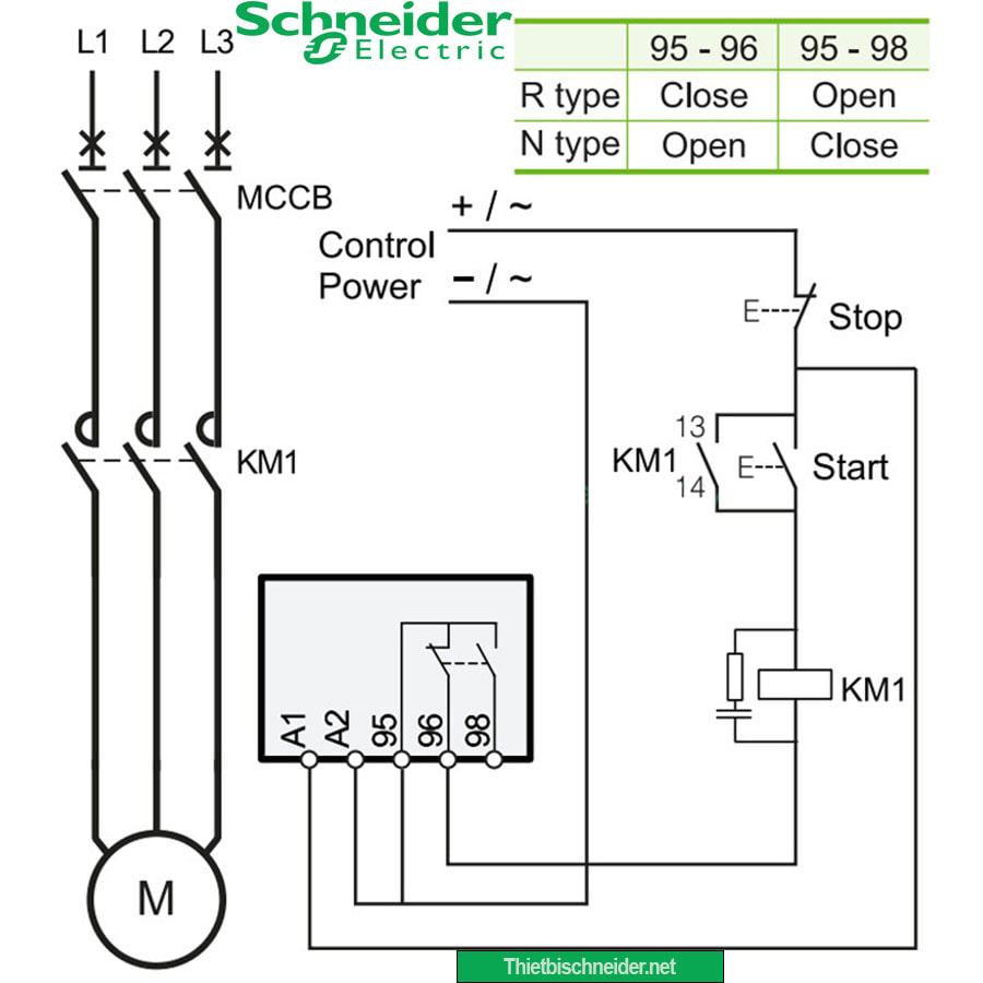 Sơ đồ nối dây Rơ le điện tử EOCRSP01RM Schneider Samwha