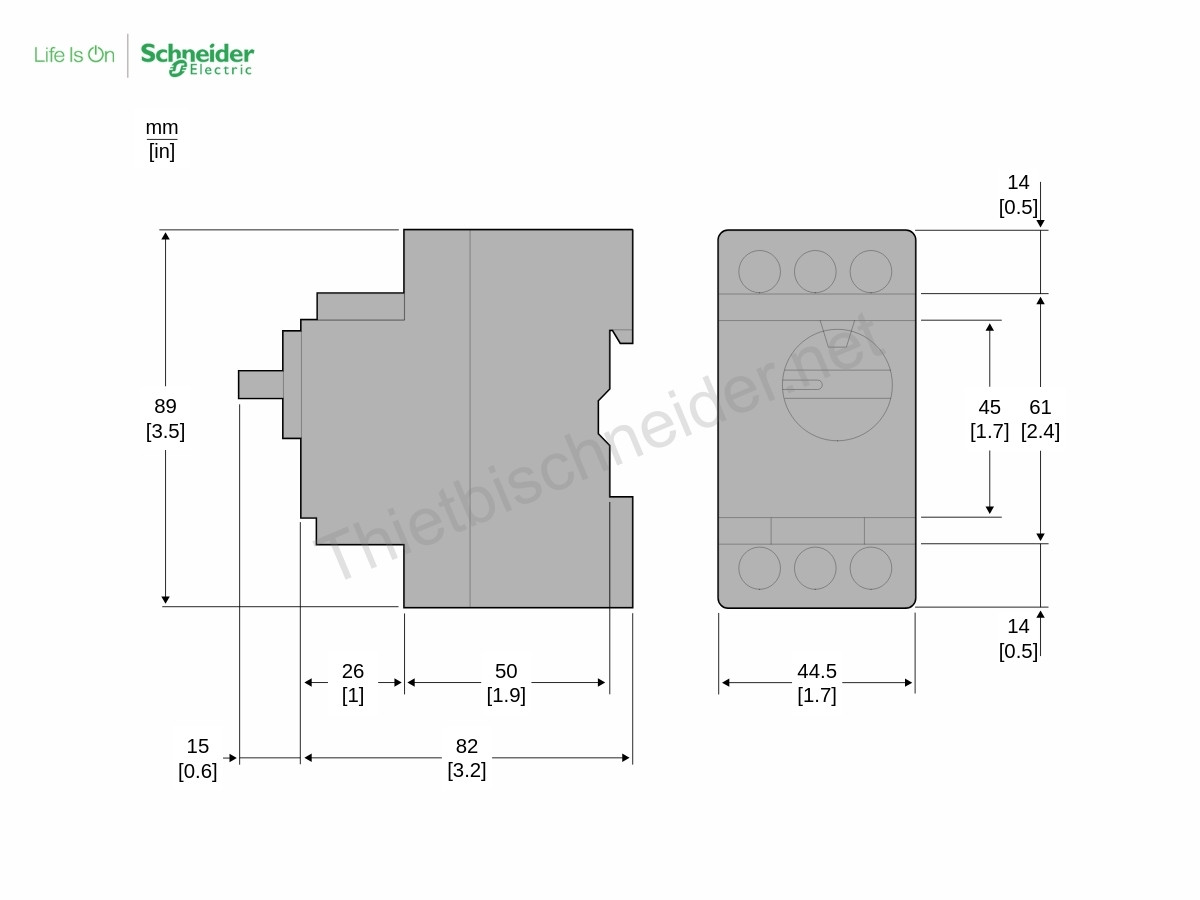Kích thước CB bảo vệ động cơ GV2L Schneider Kích thước CB bảo vệ động cơ GV2L Schneider