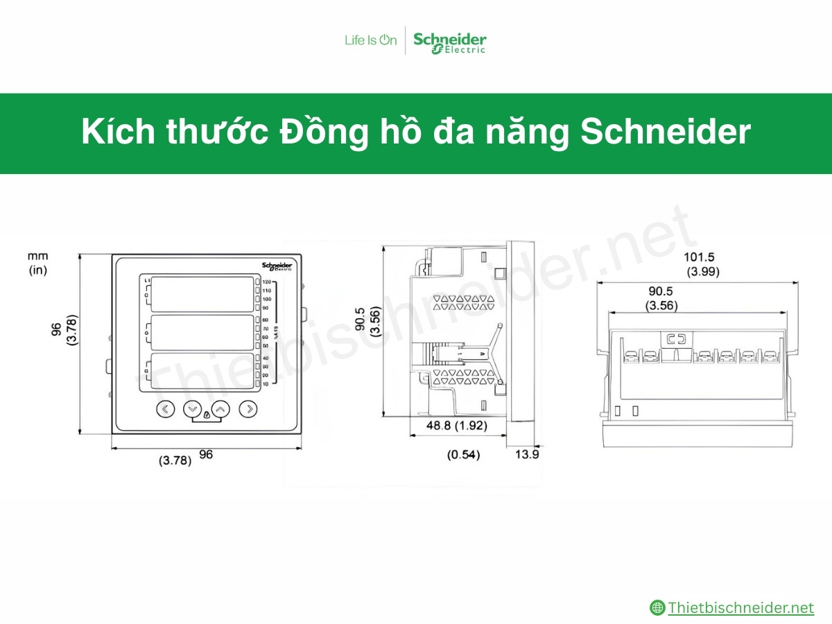 Kích thước Đồng hồ đa năng Schneider - METSEDM6200HCL10RS
