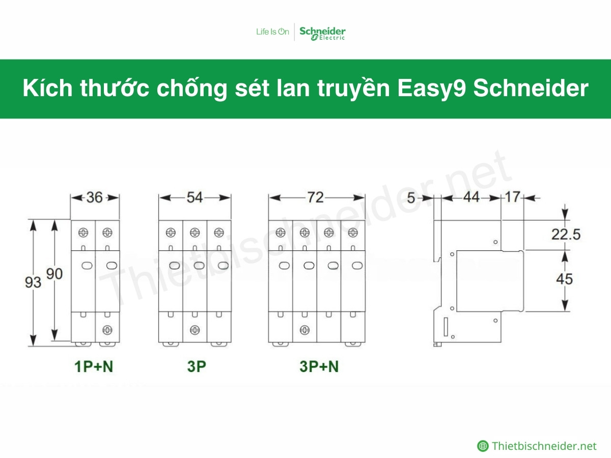 Kích thước chống sét lan truyền Easy9 Schneider - EZ9L33620